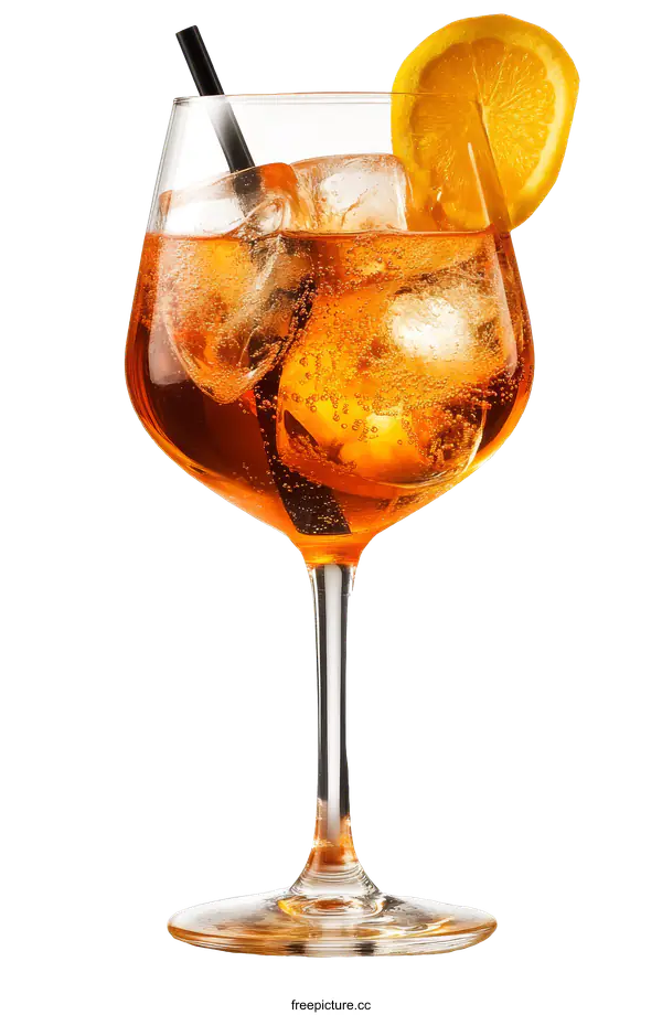 [Transparent Background PNG]Delicious Aperol Spritz Cocktail with Ice and Orange