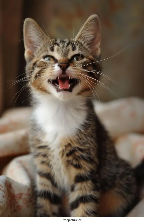Cute Tabby Kitten Hissing at the Camera
