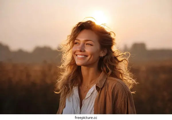 Beautiful Woman Outdoors at Golden Hour