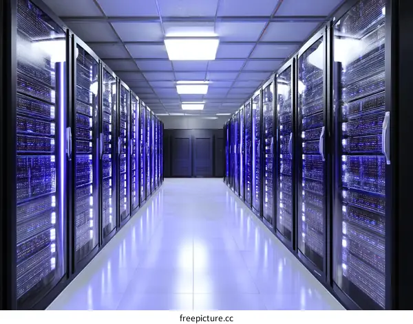 Modern Data Center with Rows of Server Racks