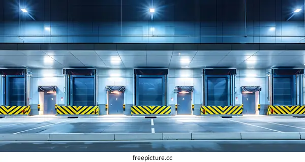 Modern Warehouse Building Entrance with Multiple Loading Docks