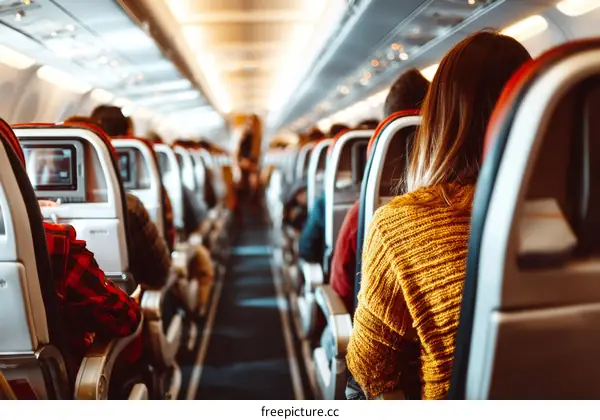 Airplane Cabin Interior with Passengers