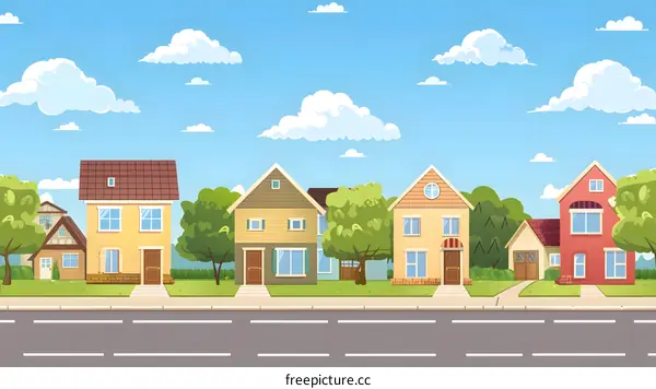 Cartoon Suburban Neighborhood Illustration