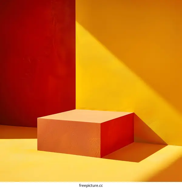 Minimalist Abstract Background with Red and Yellow Walls and a Platform