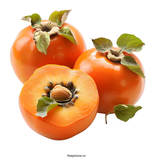 [Transparent Background PNG]Fresh persimmons isolated on a white background