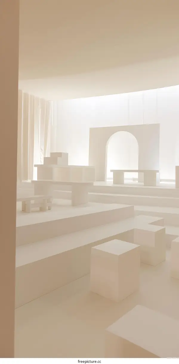 Minimalist White Interior Design With Geometric Shapes