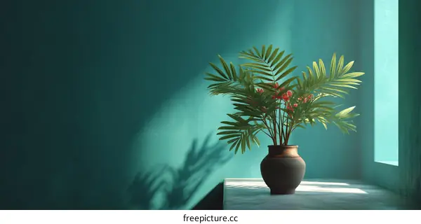 Teal Room Decor with a Plant Arrangement