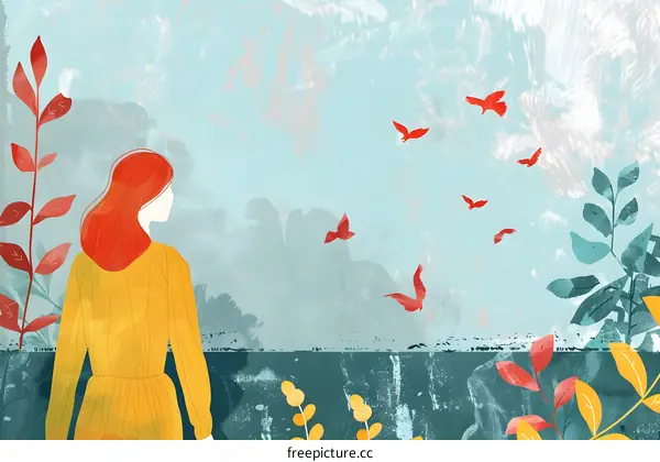 Woman Looking at Birds in the Sky