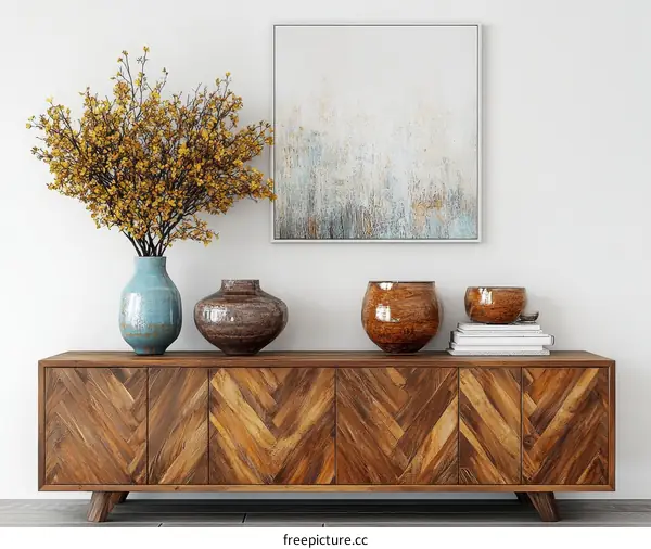 Modern Living Room Decor with Wooden Cabinet
