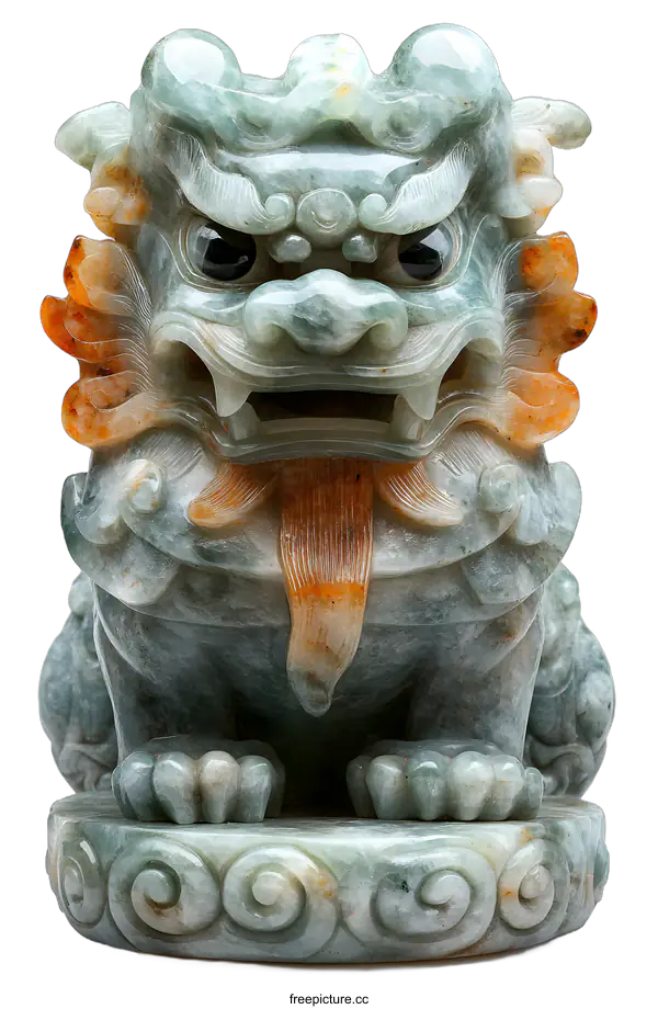 [Transparent Background PNG]Jade Chinese Guardian Lion Statue