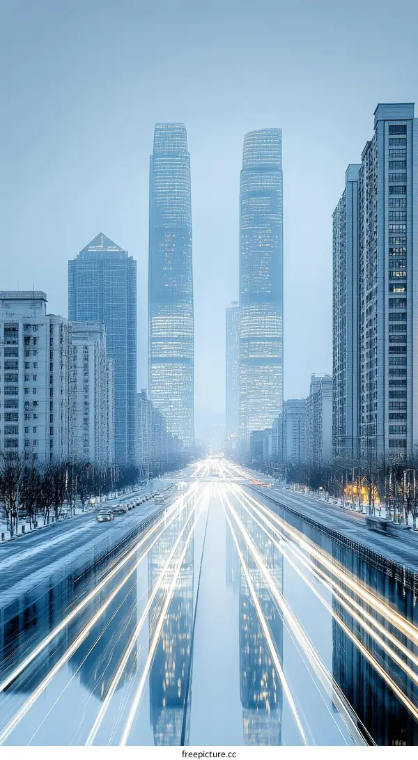 Modern City Skyline in Winter