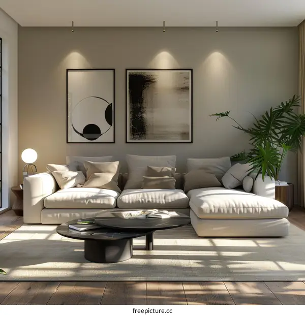Modern Living Room with Green Plant