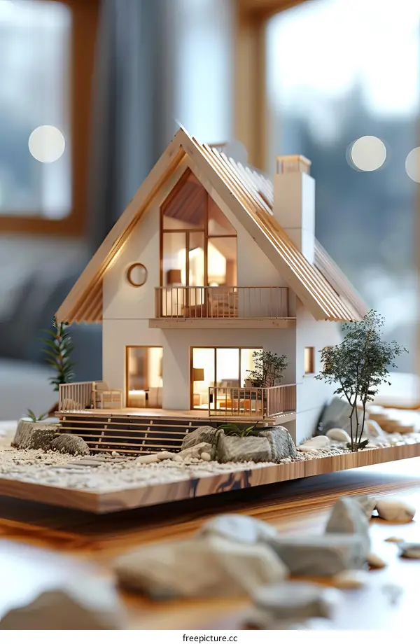 Small wooden house on a wooden table