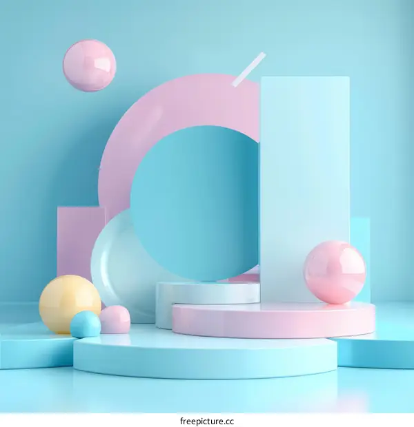 3D rendering of geometric shapes with pastel colors