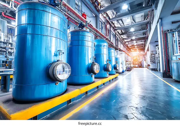 Industrial Facility with Large Blue Tanks