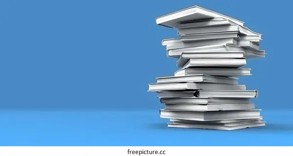 Stack of Books on a Blue Background