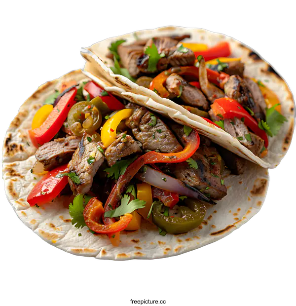 [Transparent Background PNG]Grilled Steak Tacos with Peppers and Onions