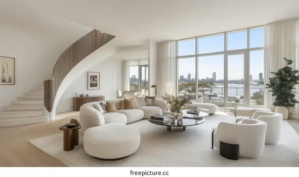 Modern Minimalist Living Room with Panoramic City Views