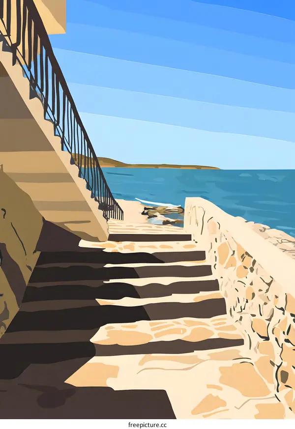Stone Steps Leading Down to the Ocean