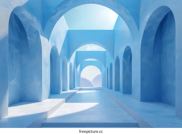 Abstract Blue Hallway with Archway Render