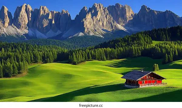 Scenic Mountain Valley with a Rustic Cabin