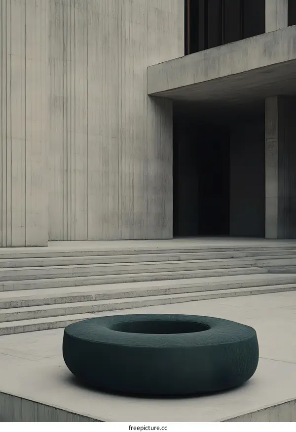Modern Green Circular Bench in Front of Concrete Building