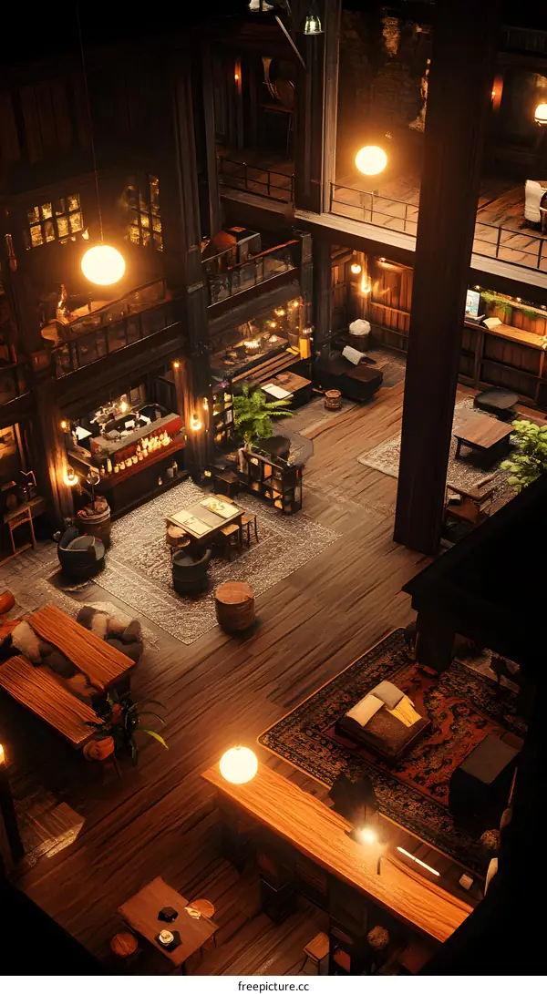 Wooden Interior Design of a Loft with Warm Lighting
