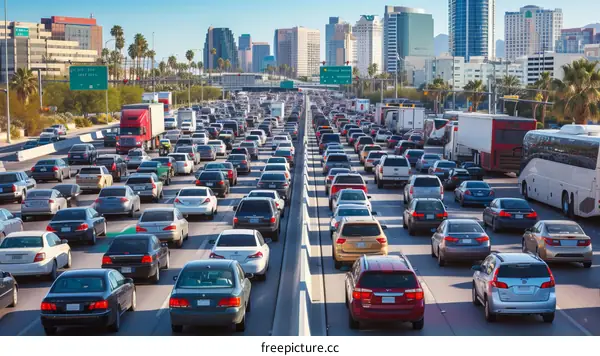Gridlocked Traffic on a Busy City Highway During Rush Hour