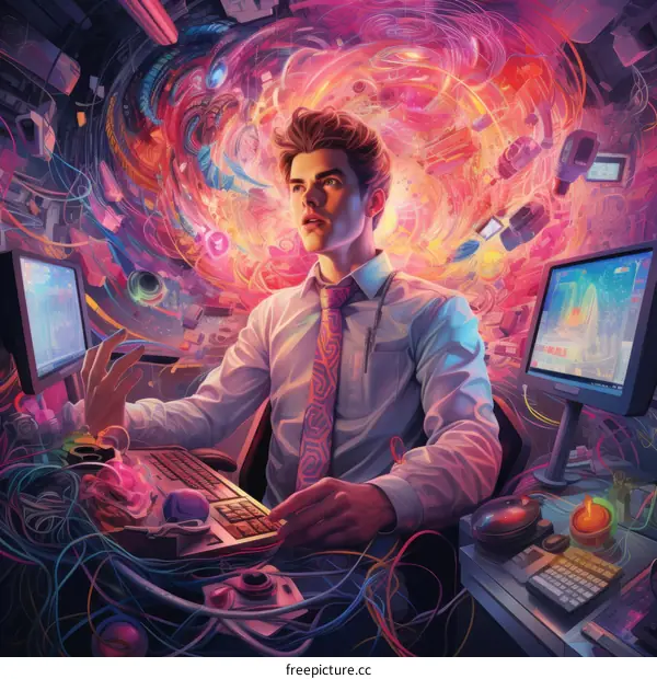 Software Engineer Working at Desk with Technology