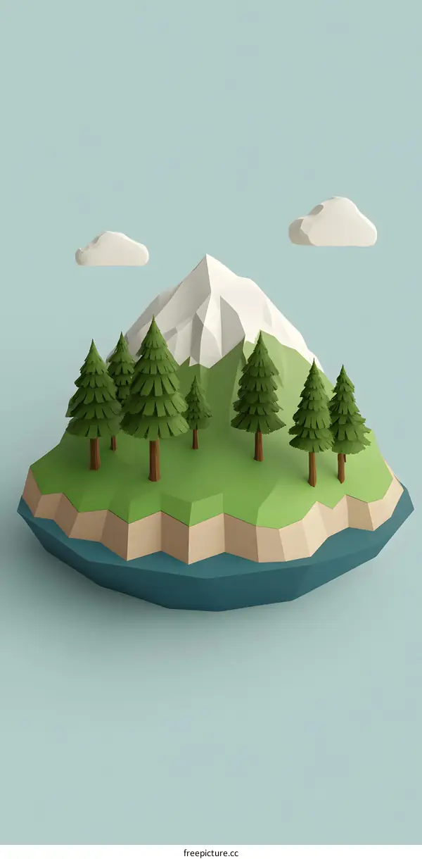 Low Poly Mountain and Forest Illustration