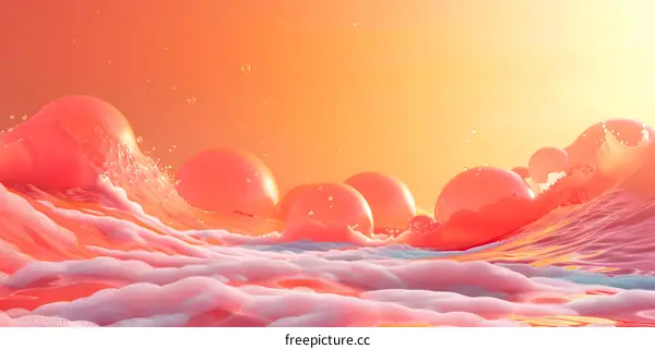 Pink Spheres Floating Above Pink Wavy Beach