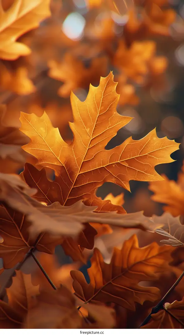 Close-up of brown and orange autumn leaves