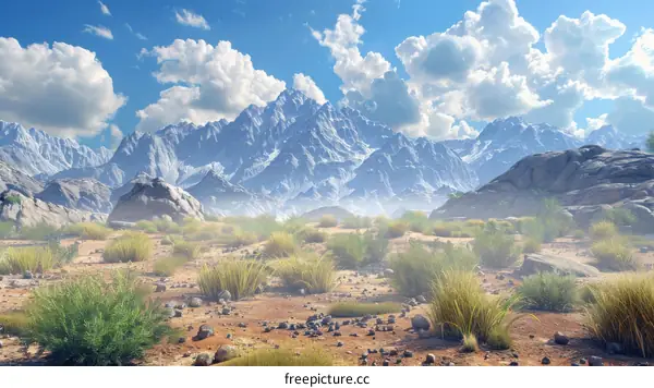Arid Desert Landscape with Distant Mountains