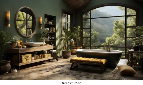 Bathroom with a view of the jungle