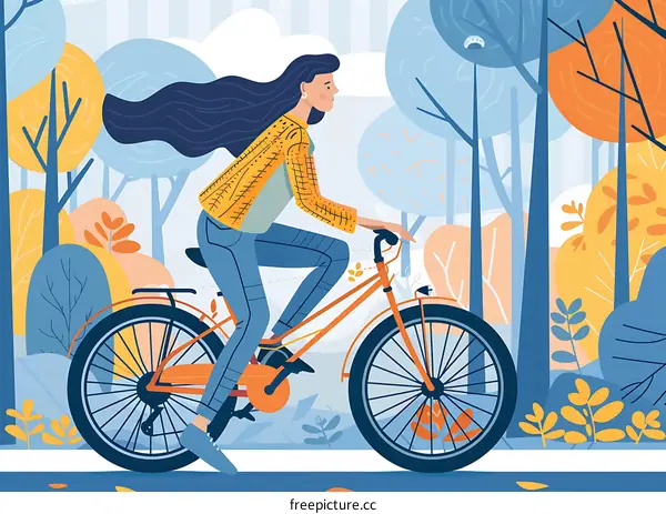 Woman Riding a Bicycle in the Autumn Forest