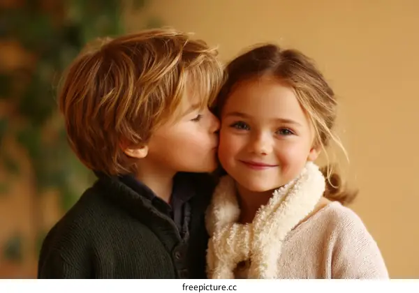 Two Children Closely Sharing a Sweet Moment
