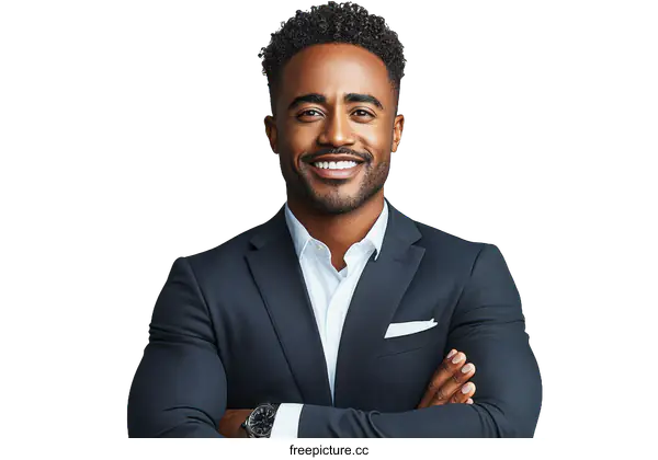 [Transparent Background PNG]Confident Black Businessman Portrait