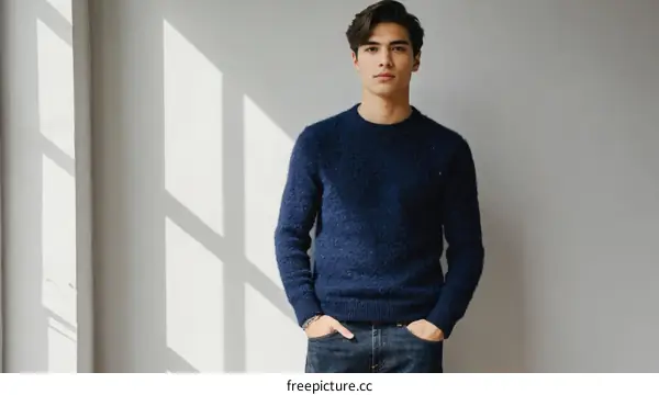 Stylish Man in a Navy Blue Sweater