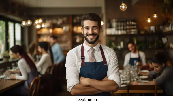 portrait of a smiling waiter in a restaurant