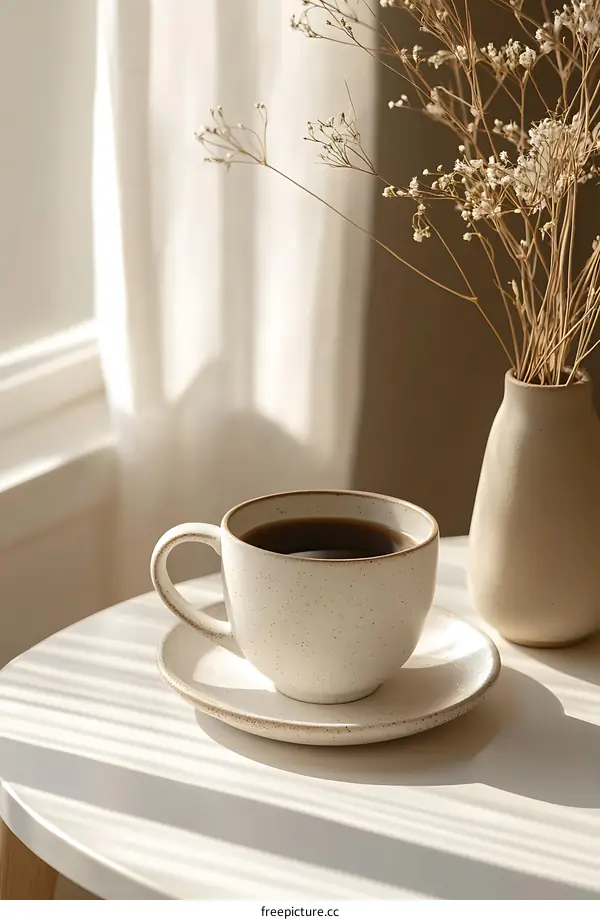 Morning Coffee with Dried Flowers and Natural Light