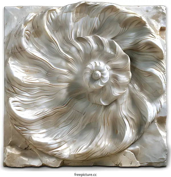 White shell art on a white background