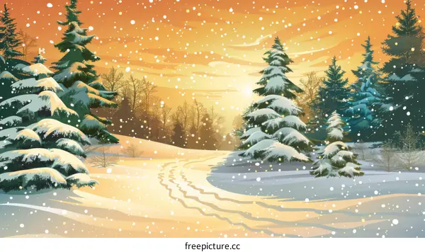 Sunset Serenity: Snowy Landscape