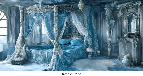 Frozen Blue Canopy Bed In A Room