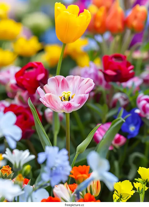 Colorful Spring Flowers in a Garden