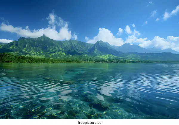 Clear Turquoise Water and Lush Mountains in a Tropical Paradise