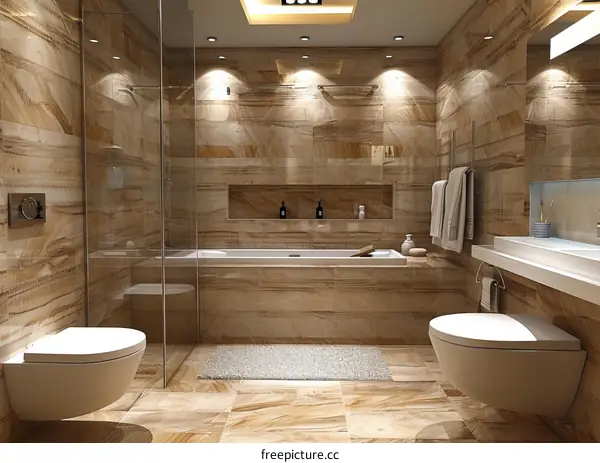 Modern Luxury Bathroom Design with Warm Tones