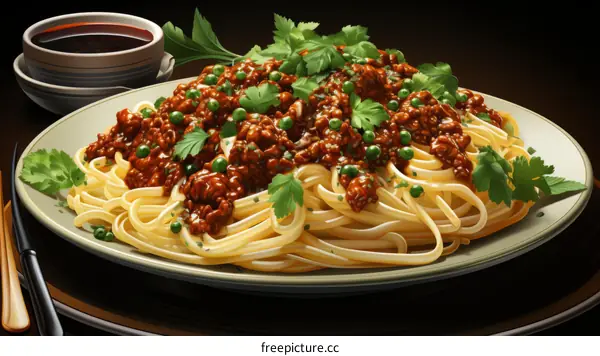Spaghetti with Meat Sauce and Vegetables