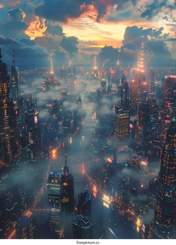 Futuristic Cityscape at Sunset