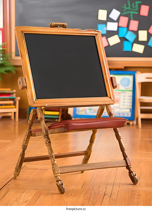 Wooden Easel with Chalkboard and Seat