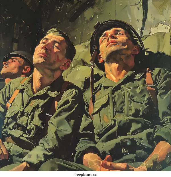 Three Soldiers Looking Up